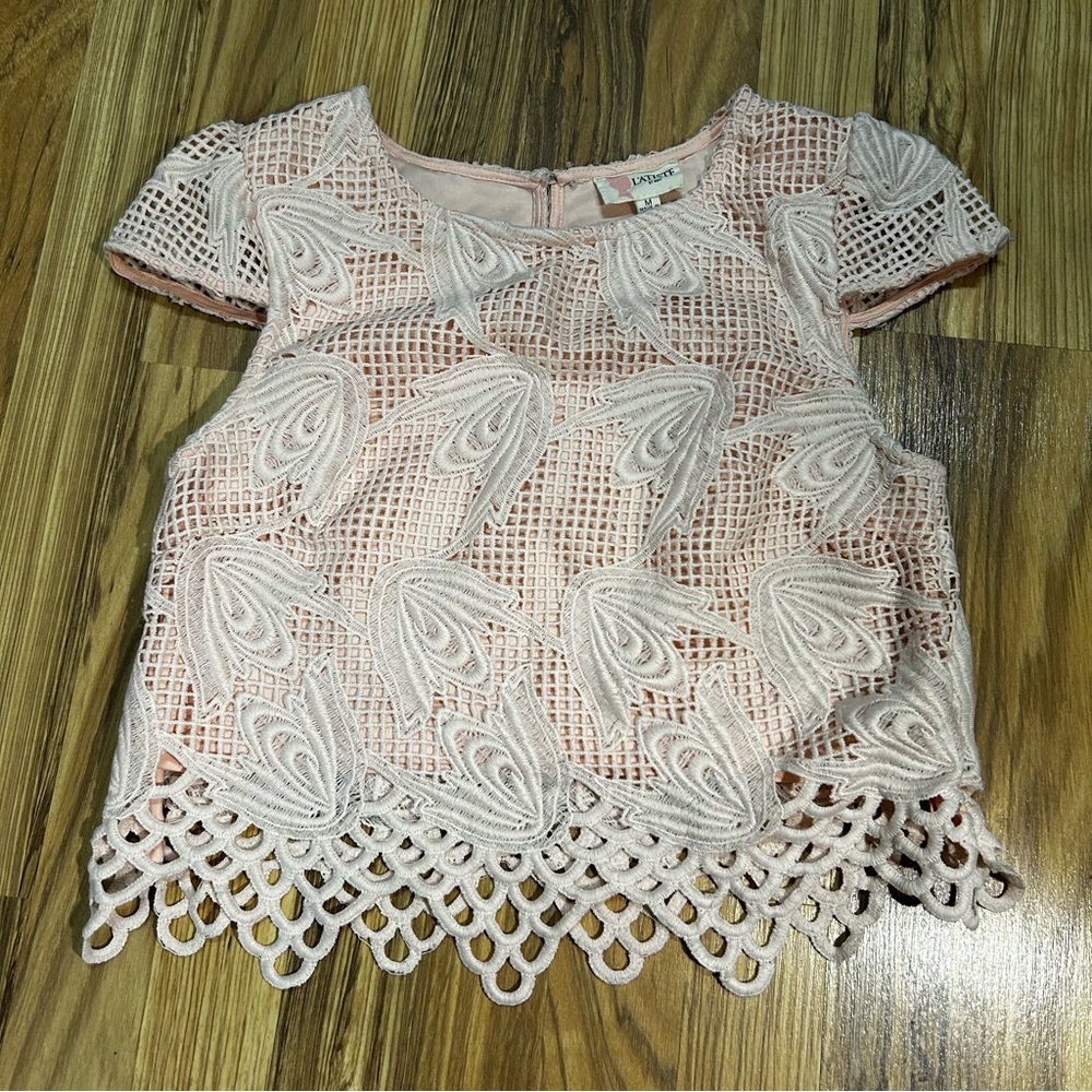 Crochet Crop Top L'Atiste by Amy Side Zipper Pink Lined Size Medium